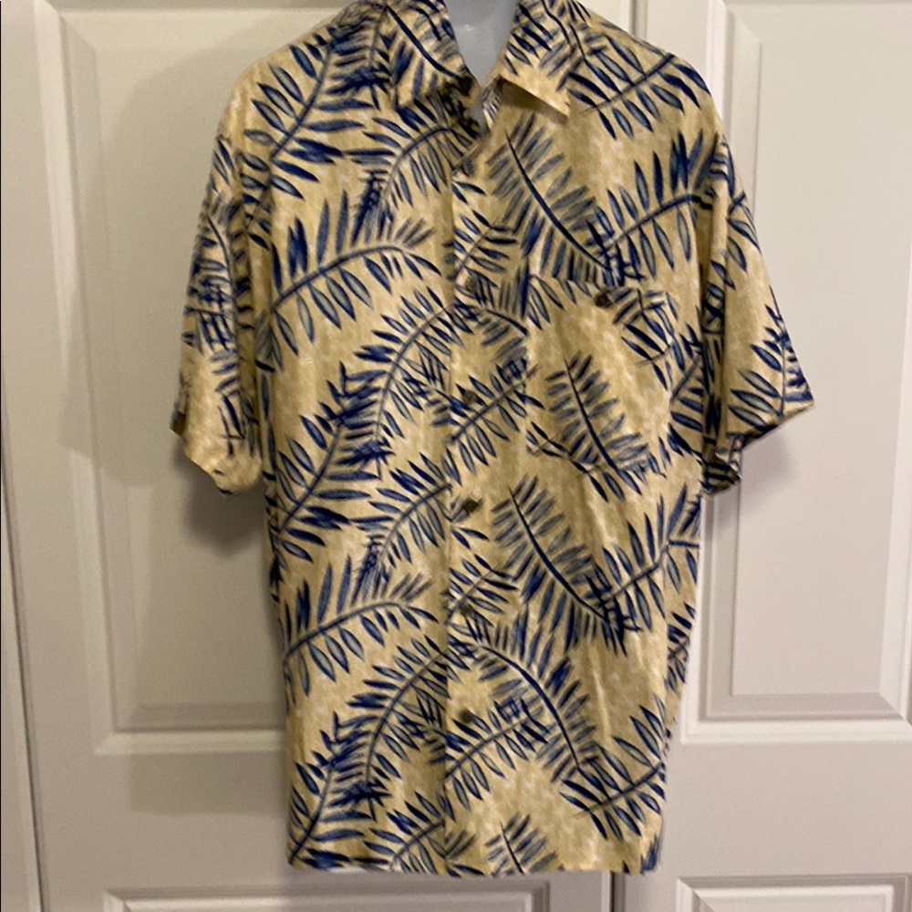 Tropical Blue and Tan Casual Button Down Shirt